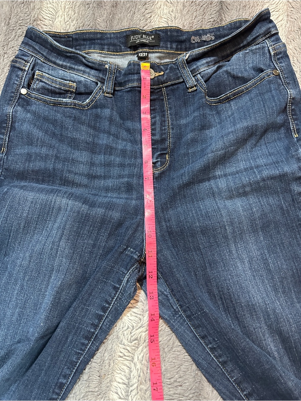 Judy Blue High Waist Raw Hem Flare Jeans Dark Wash Size 13 / 31 (Fits US 14) - Picture 7 of 10